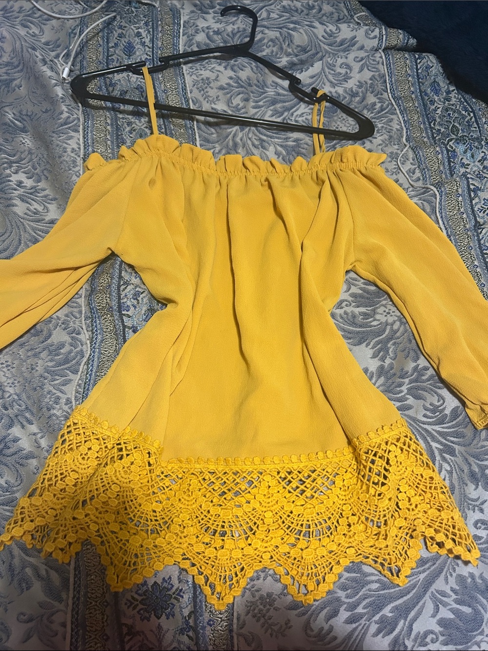 Women’s Off-Shoulder Crochet Hem Tunic Top - Yellow